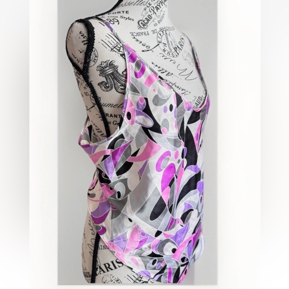 Vintage Y2K Abstract Summer Print Back Tie Strappy Top Size L